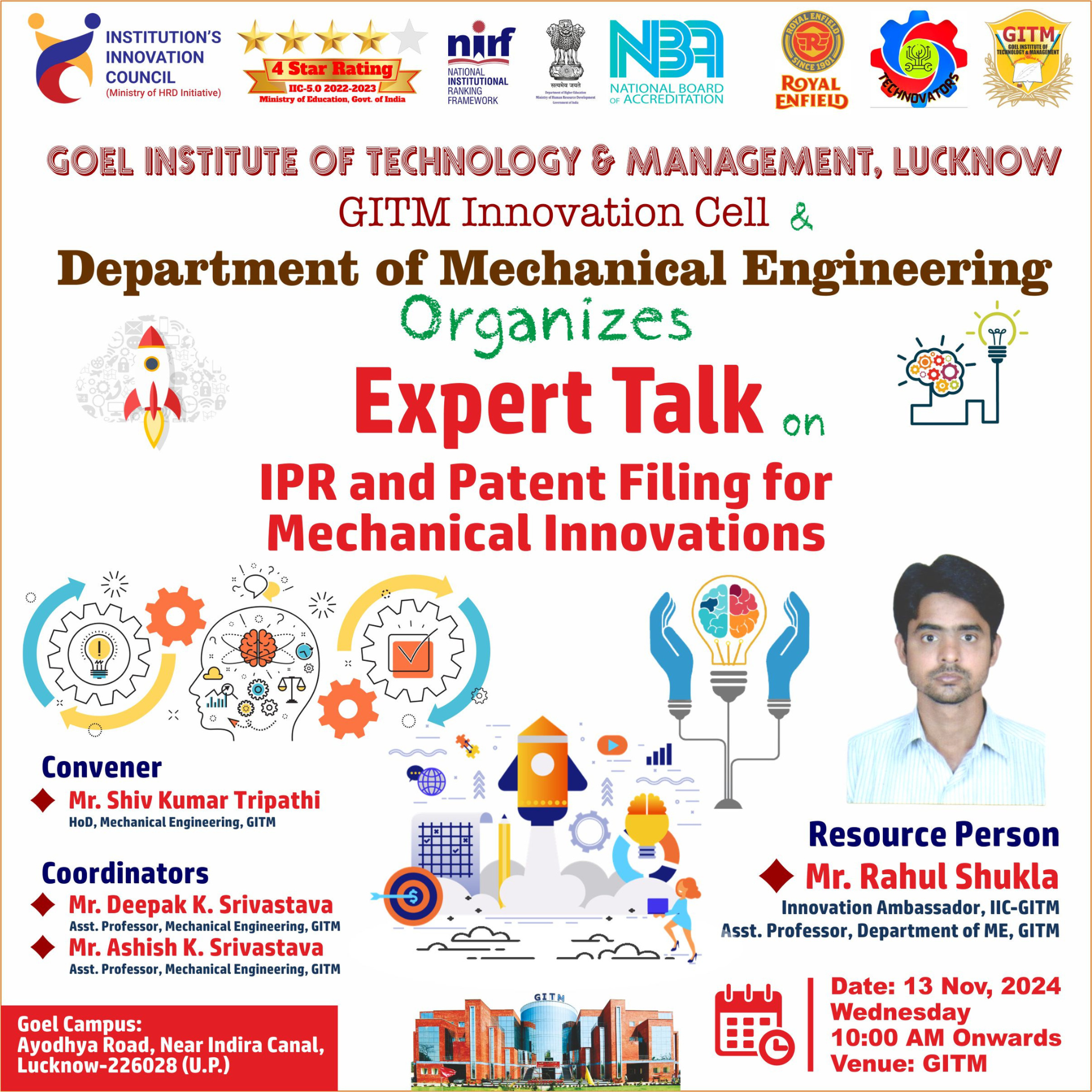 Expert Talk on “IPR and Patent Filing for Mechanical Innovations”